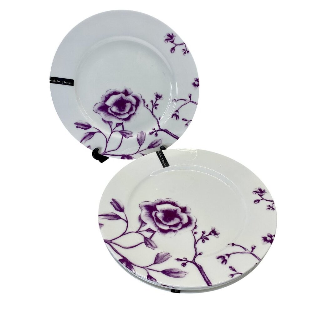 Portobello by Inspire Fine Bone China Purple Floral Elegant Dinner Plates 10.5”